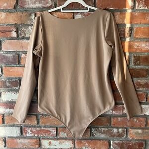 Minimalist Neutral Bodysuit Long Sleeve Tan Beige Capsule Wardrobe XL